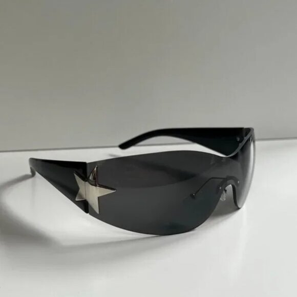 y2k 2000s vintage style black gray frameless star sunglasses - Picture 7 of 8